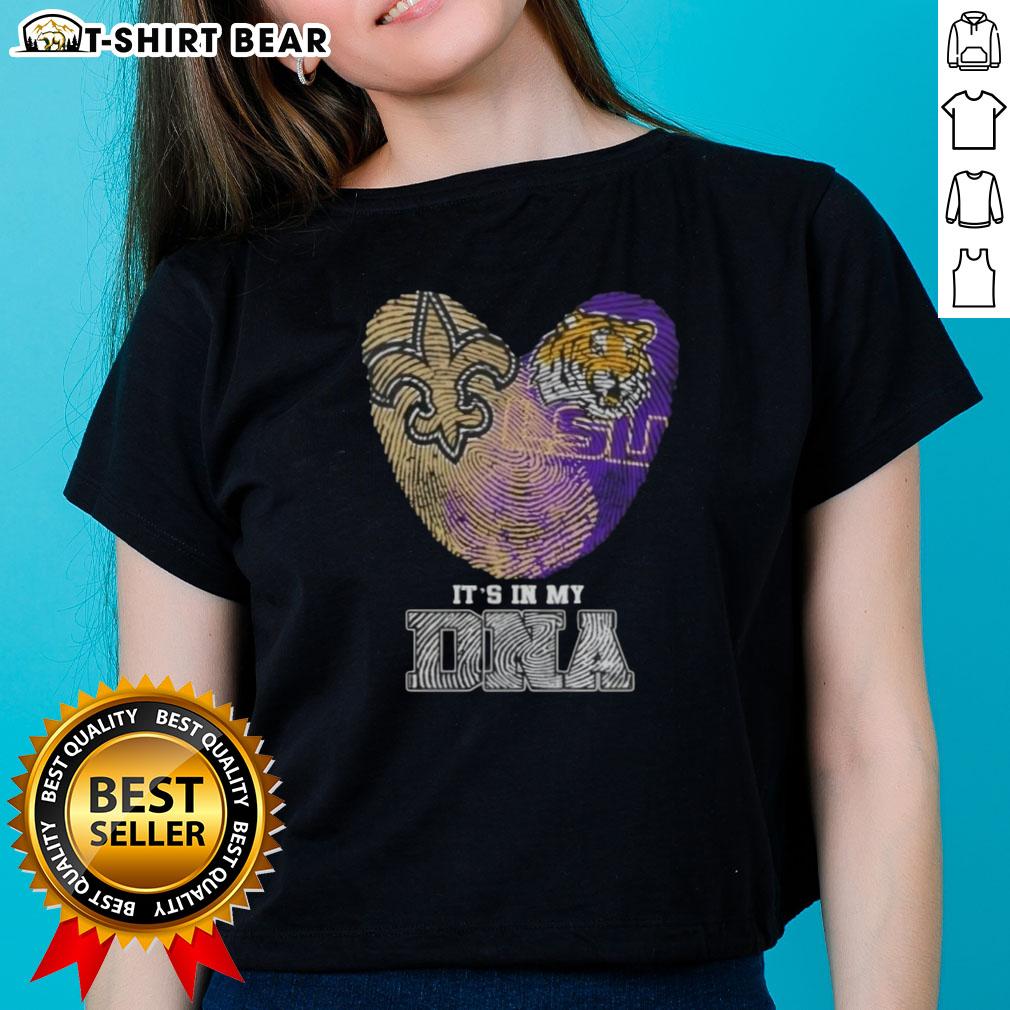 Top Fingerprints New Orleans Saints X Lsu Tigers It'S In My Dna Ladies Tee Top Fingerprints New Orleans Saints x LSU Tigers It's In My DNA ladies tee featuring vibrant team colors and logo.
