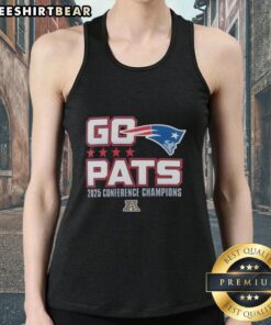 New England Patriots tank top celebrating 2025 AFC Conference Champions with stylish design and team logo.