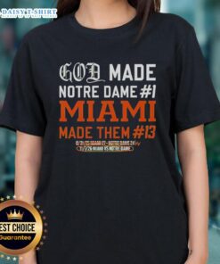 Top God Made Notre Dame 1 Miami Ladies Tee featuring a stylish design perfect for fans and casual wear.