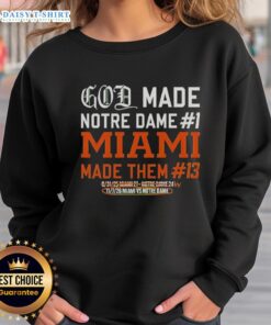 Top God Made Notre Dame sweatshirt in Miami design, featuring vibrant colors and stylish graphics for fans.
