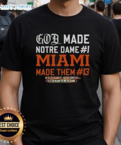 Top God Made Notre Dame Miami Made Them T-Shirt featuring bold graphics and vibrant colors for fans.