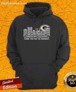 Green Bay Packers skyline hoodie featuring 'Thank You For The Memories' design, perfect for fans and collectors.