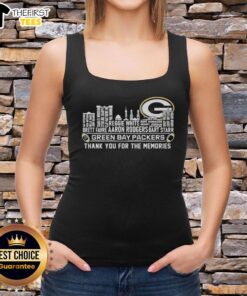 Alt Text: Green Bay Packers skyline tank top featuring 'Thank You For The Memories' design, perfect for fans and game day.