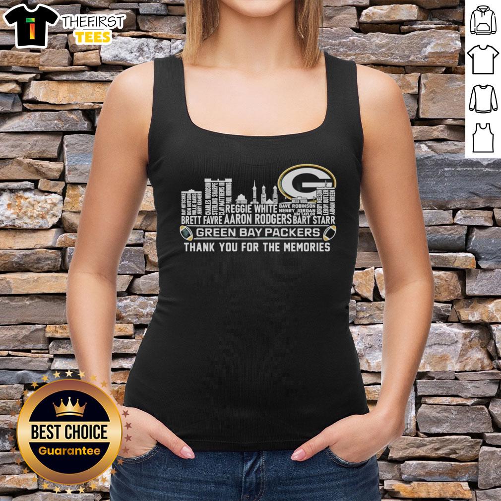 top-green-bay-packers-thank-you-for-the-memories-city-skyline-tank-top Alt Text: Green Bay Packers skyline tank top featuring 'Thank You For The Memories' design, perfect for fans and game day.