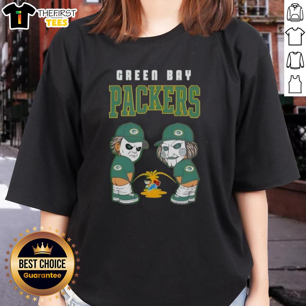 top-green-bay-packers-x-michael-myers-and-billy-the-puppet-piss-on-ladies-tee Alt Text: Green Bay Packers X Michael Myers and Billy the Puppet graphic on a ladies tee, perfect for fans and horror lovers.