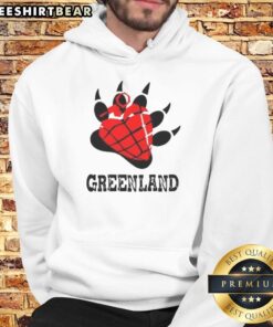 Alt Text: Top Greenland Green Day Bear Paw Heart Logo Parody Hoodie featuring a stylish graphic design for fans.