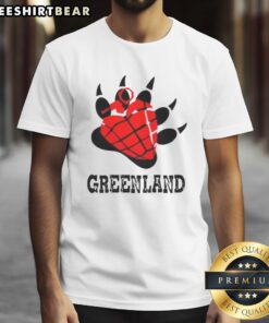 Top Greenland Green Day Bear Paw Heart Logo Parody T-Shirt featuring a creative bear paw design and vibrant colors.