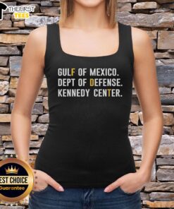 Fashionable tank top featuring Gulf of Mexico and Department of Defense designs at the Kennedy Center.
