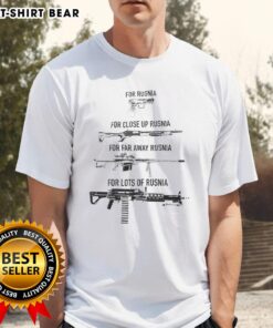 Close-up of 'Top Gun For Rusnia' t-shirt featuring a bold design, ideal for fans of military-themed apparel.