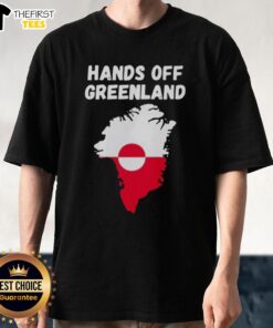 Top Hands Off Greenland T-Shirt featuring a bold graphic design promoting environmental awareness and activism.