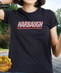 Alt Text: Top Harbaugh hire for New York Giants Football ladies tee, featuring team colors and stylish design for fans.