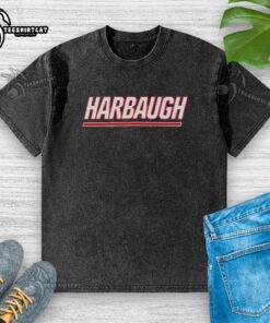 Top Harbaugh hire New York Giants football washed t-shirt featuring a vintage design and team colors.