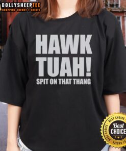 Alt Text: Top Hawk Tuah Spit On The Thang Ladies Tee featuring a stylish design perfect for casual wear.