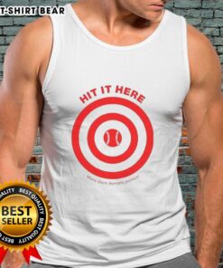 Trendy Target baseball tank top featuring 'Top Hit It Here' design, perfect for fans and making Zack Hampie jealous.
