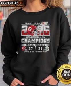 Top Hoosiers Indiana CFP National Champions 2026 undefeated final score helmet sweatshirt design.