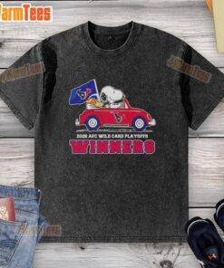 Houston Texans X Snoopy driving car 2026 AFC Wild Card Playoffs winners washed t-shirt design.