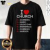 Alt Text: Top I Love Church Cumming Hard Uugg Ohh T-Shirt featuring a bold graphic design for church lovers.