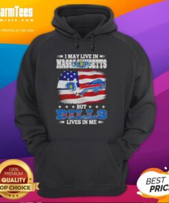 Die-hard Buffalo Bills fan in Massachusetts wearing a hoodie proclaiming loyalty to the team, win or lose.