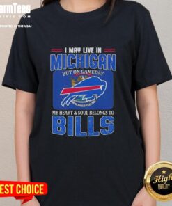 Buffalo Bills football flag on a ladies tee, showcasing pride for the team, perfect for game day in Michigan.