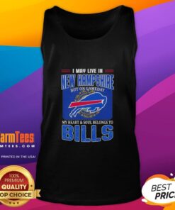Buffalo Bills football flag tank top worn by fan in New Hampshire, showcasing team pride on game day.