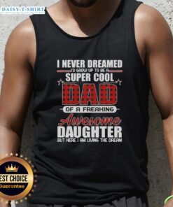 Girl wearing a 'Super Cool Daughter' tank top, showcasing fun and stylish design perfect for proud parents.