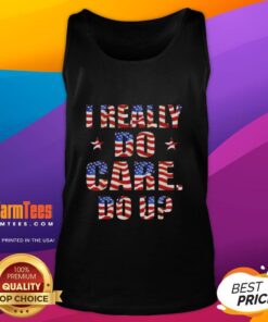 Top I Really Do Care Do U USA Flag Tank Top featuring a bold graphic design and vibrant colors for patriotic style.