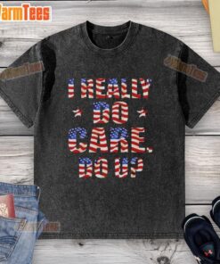 Top I Really Do Care Do U USA Flag Washed T-Shirt featuring a vibrant American flag design on soft fabric.