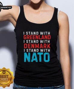 Stylish 'I Stand With Greenland' tank top featuring Denmark and NATO graphics, perfect for showing support and unity.