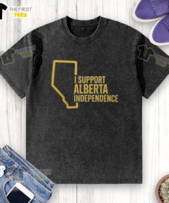 Top I Support Alberta Independence Washed T-Shirt featuring a stylish design promoting Alberta's independence.