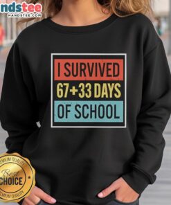 Top I Survived 6733 Days of School Sweatshirt featuring bold text and a casual design for students celebrating their journey.