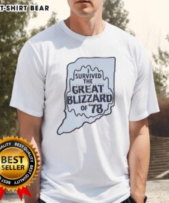 Top I Survived The Great Blizzard Of '78 Indiana Outline T-Shirt featuring a bold graphic design of Indiana's outline.