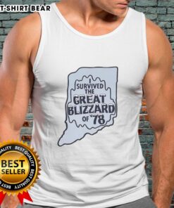 Top I Survived The Great Blizzard Of '78 Indiana Outline Tank Top featuring a bold design and winter-themed graphics.