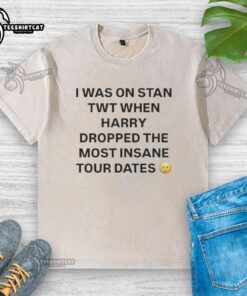 Harry's insane tour dates revealed on a washed T-shirt, trending on Stan Twitter for fans.