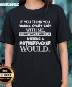 Bold ladies' tee with 'Think Twice' graphic, perfect for strong personalities who aren't afraid to stand out.