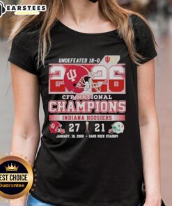 Alt Text: Top Indiana beats Miami 27-21 CFP National Champions ladies tee shirt showcasing team pride and victory.
