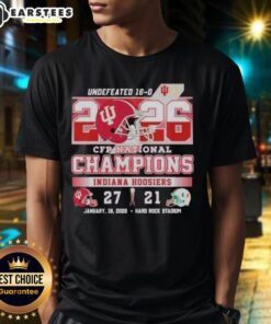 Top Indiana Beat Miami 27-21 CFP National Champions T-Shirt featuring team colors and championship logo.
