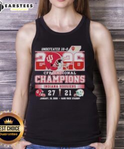 Top Indiana beat Miami 27-21 CFP National Champions tank top showcasing team pride and championship victory.
