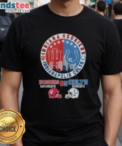 Top Indiana Hoosiers and Indianapolis Colts helmet logo mashup T-shirt design, perfect for sports fans on game days.