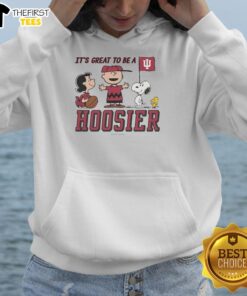 Top Indiana Hoosiers Peanuts hoodie featuring 'It's a Great Day to Be a Hoosier' design, perfect for fans.