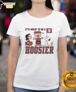 Top Indiana Hoosiers Peanuts tee for ladies with 'It's A Great Day To Be A Hoosier' design, perfect for fans.