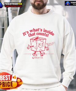Alt Text: Bidfta sweatshirt featuring 'What's Inside That Counts' design, showcasing stylish comfort and unique fashion.