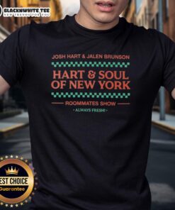 Top Josh Hart and Jalen Brunson 'Hart and Soul of New York' roommates show t-shirt, featuring vibrant graphics and bold design.