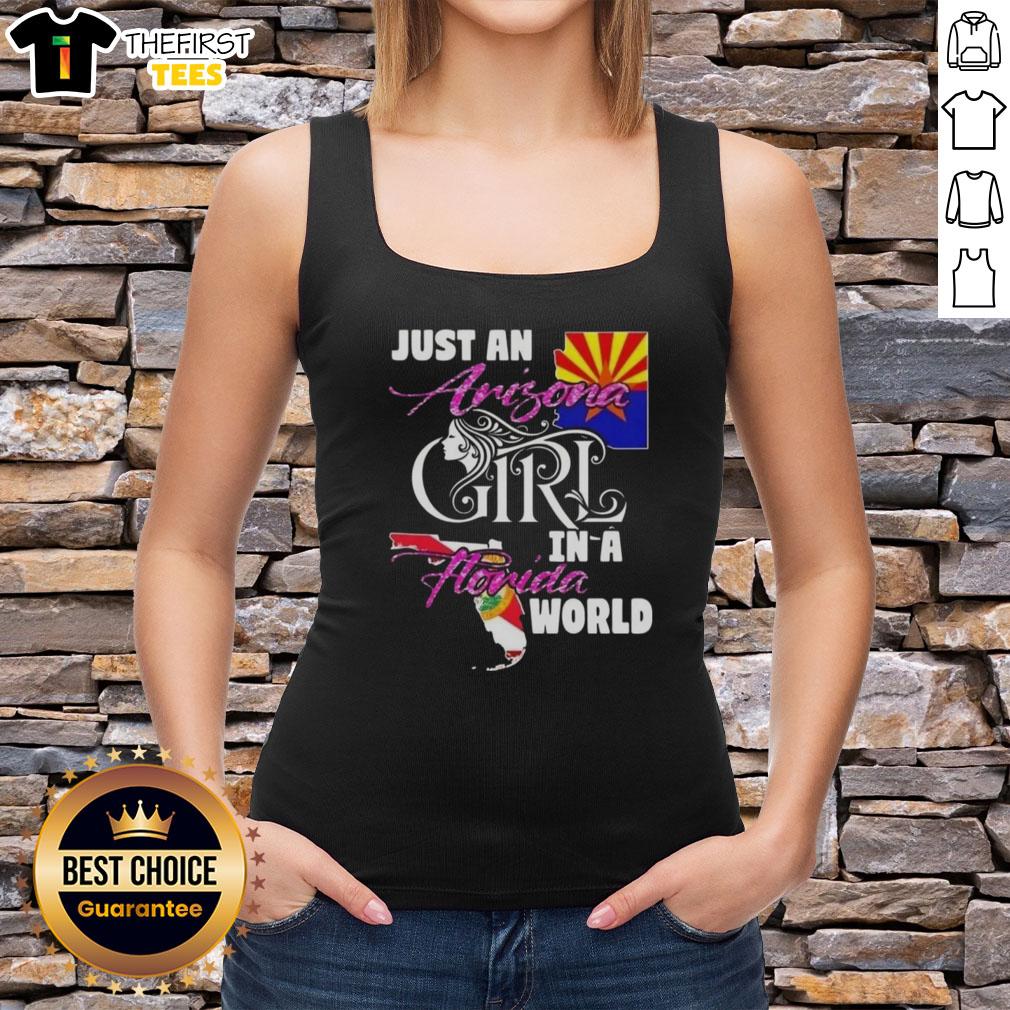top-just-an-arizona-girl-in-a-florida-world-tank-top Arizona girl wearing a Florida-themed tank top, showcasing a vibrant style and summer vibes in a sunny outdoor setting.