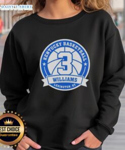 Alt Text: Top Kam Williams Kentucky Basketball sweatshirt featuring vibrant blue and white colors, perfect for fans.