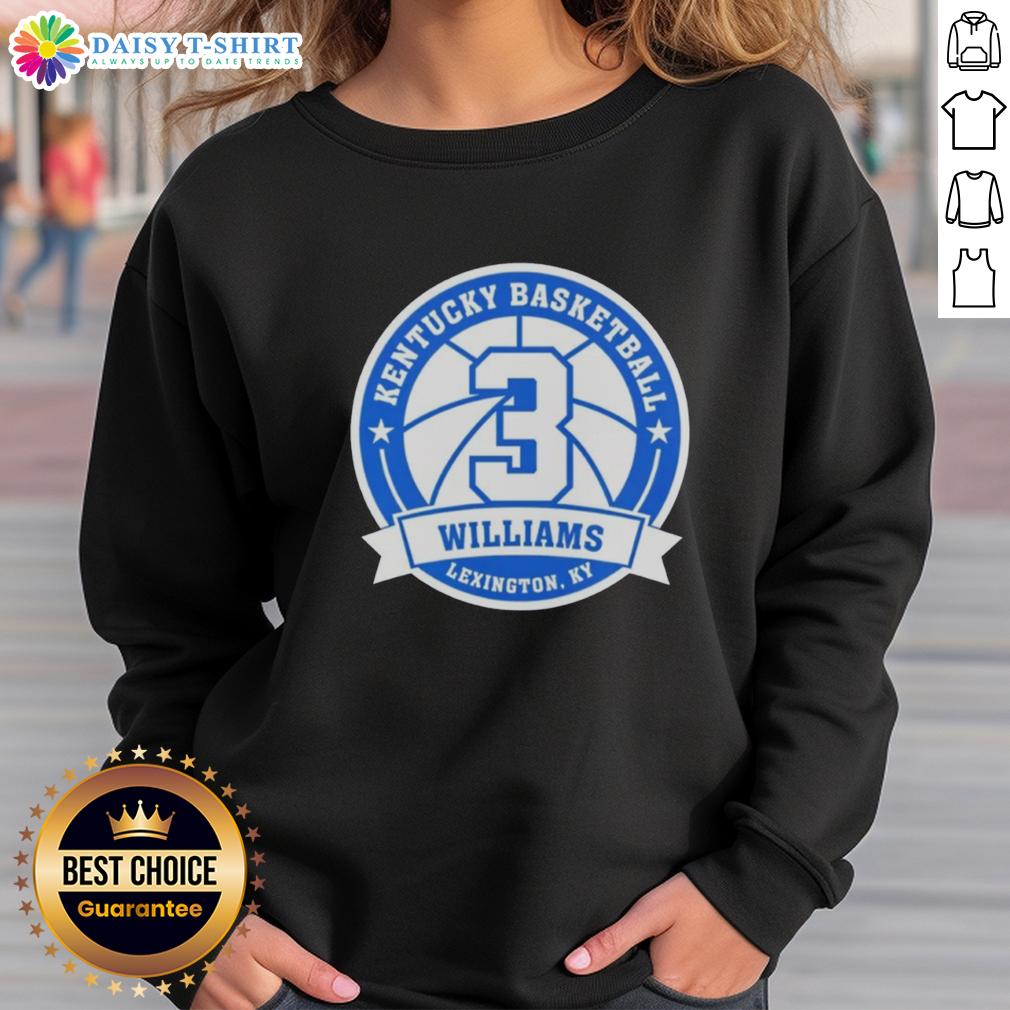 Top Kam Williams 3 Kentucky Basketball Sweatshirt Alt Text: Top Kam Williams Kentucky Basketball sweatshirt featuring vibrant blue and white colors, perfect for fans.
