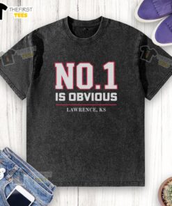 Top Kansas No. 1 Is Obvious Lawrence KS washed t-shirt displayed on a wooden background for casual fashion enthusiasts.