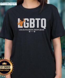 Colorful 'Top LGBTQ Legs Glutes Biceps Triceps Quads Ladies Tee' displayed on a mannequin, showcasing stylish fitness apparel.