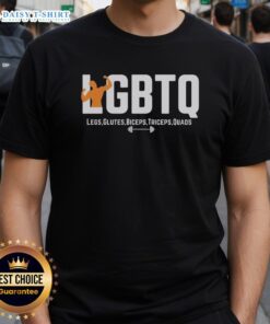 Alt Text: Top LGBTQ legs glutes biceps triceps quads T-shirt design featuring vibrant colors and bold graphics for fitness lovers.