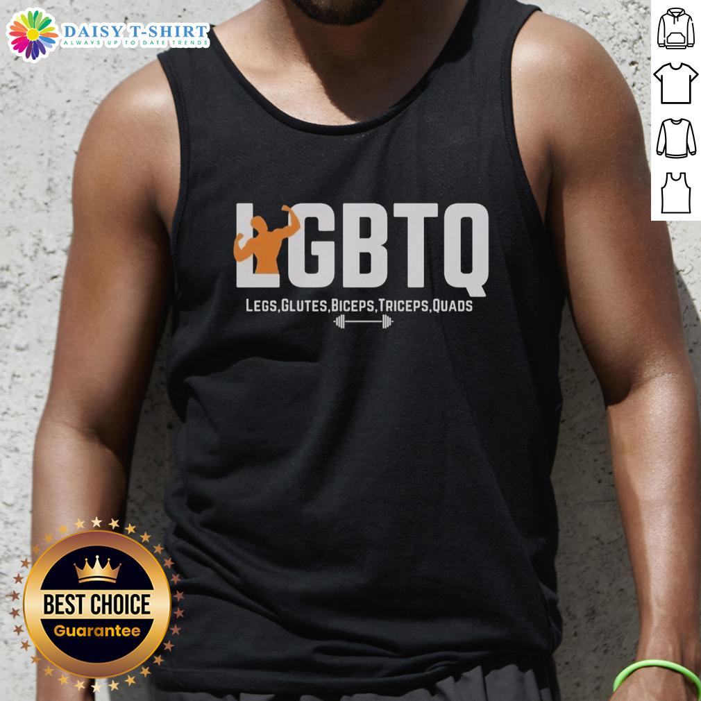 Top Lgbtq Legs Glutes Biceps Triceps Quads Tank Top Model showcasing strong legs, glutes, biceps, and triceps in a stylish tank top, promoting LGBTQ fitness and pride.