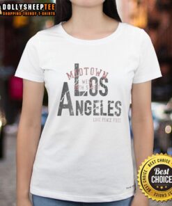 Alt Text: Top Los Angeles Love Peace Free Ladies Tee in vibrant colors, perfect for stylish and casual outfits.
